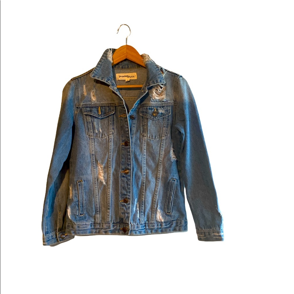 Young Hearts Run Free Artistically Distressed Blue Denim Jacket